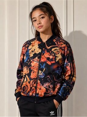 Adidas Original floral full zip rose superstar track jacket size 11-12Y